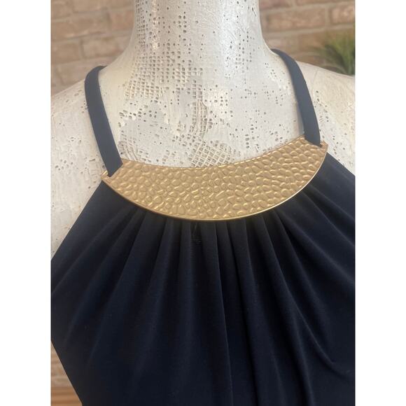 Michael Kors black halter top with a gold chain neckline detail. Sz Small - Picture 2 of 4